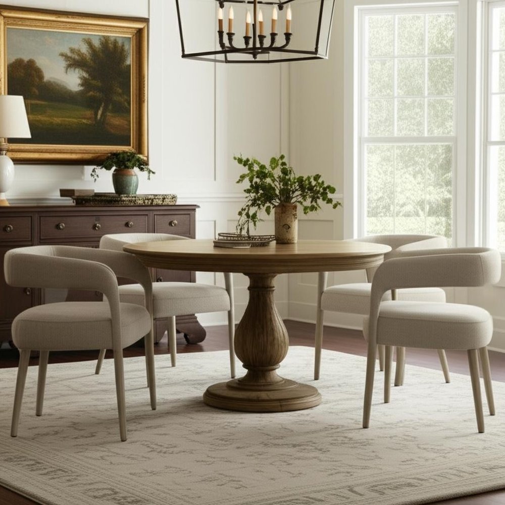 Five Piece Dark Brown Round Solid Wood Dining Set with Four Chairs HomeRoots