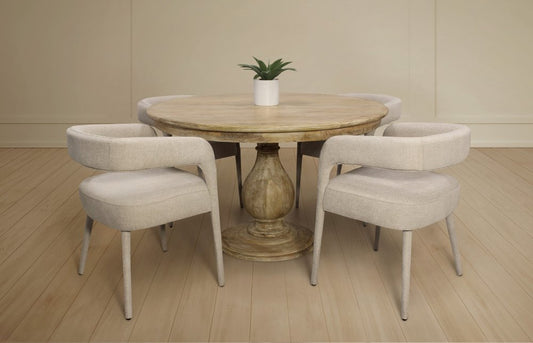 Five Piece Dark Brown Round Solid Wood Dining Set with Four Chairs HomeRoots