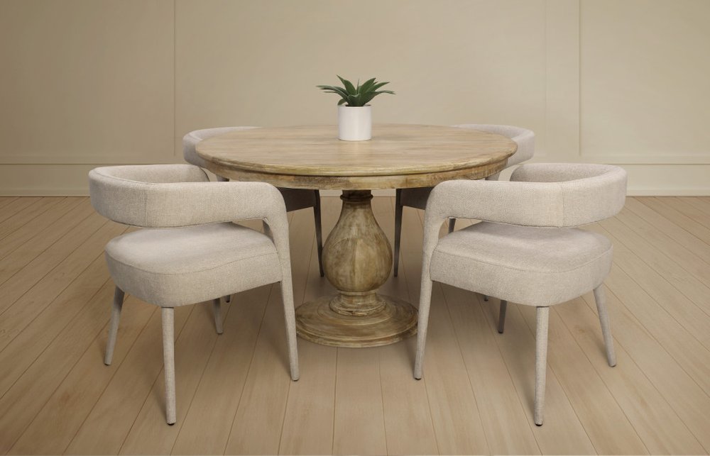 Five Piece Dark Brown Round Solid Wood Dining Set with Four Chairs HomeRoots