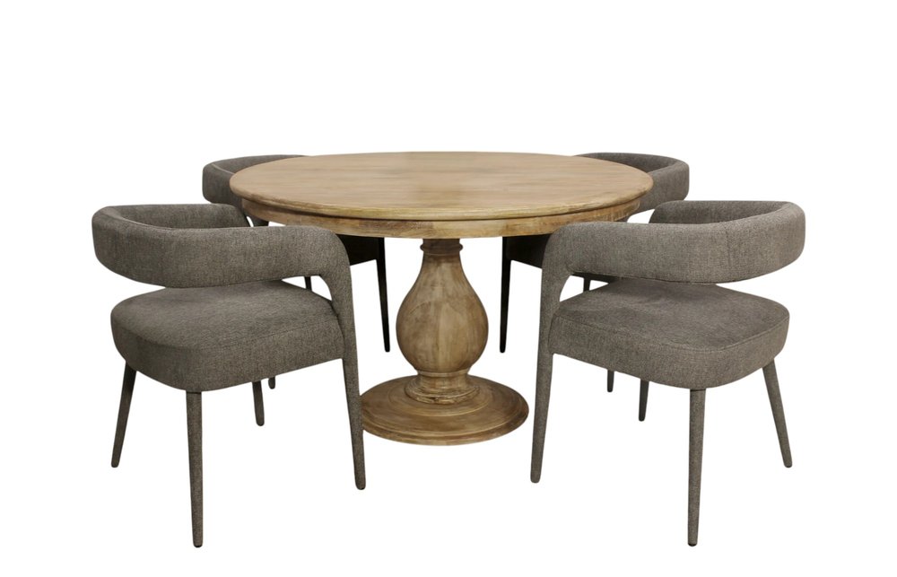 Five Piece Dark Brown Round Solid Wood Dining Set with Four Chairs HomeRoots