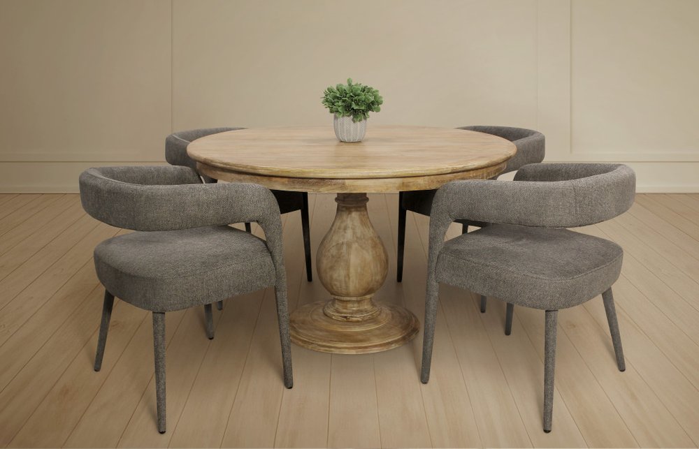 Five Piece Dark Brown Round Solid Wood Dining Set with Four Chairs HomeRoots
