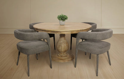 Five Piece Dark Brown Round Solid Wood Dining Set with Four Chairs HomeRoots