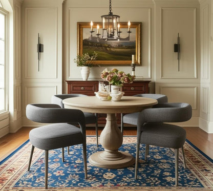 Five Piece Dark Brown Round Solid Wood Dining Set with Four Chairs HomeRoots
