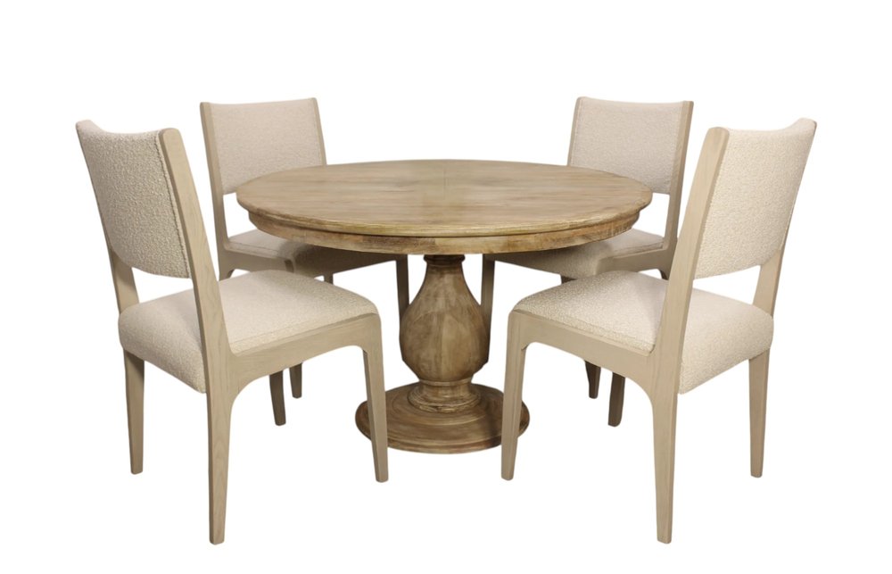 Five Piece Natural Round Solid Wood Dining Set with Four Chairs HomeRoots