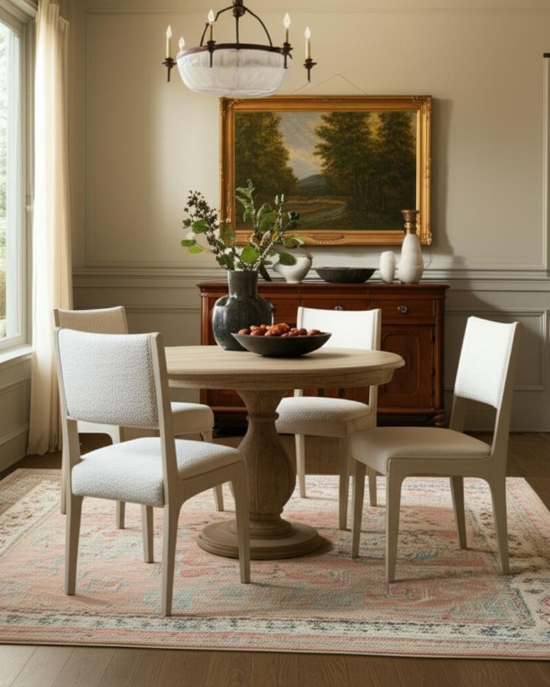 Five Piece Natural Round Solid Wood Dining Set with Four Chairs HomeRoots