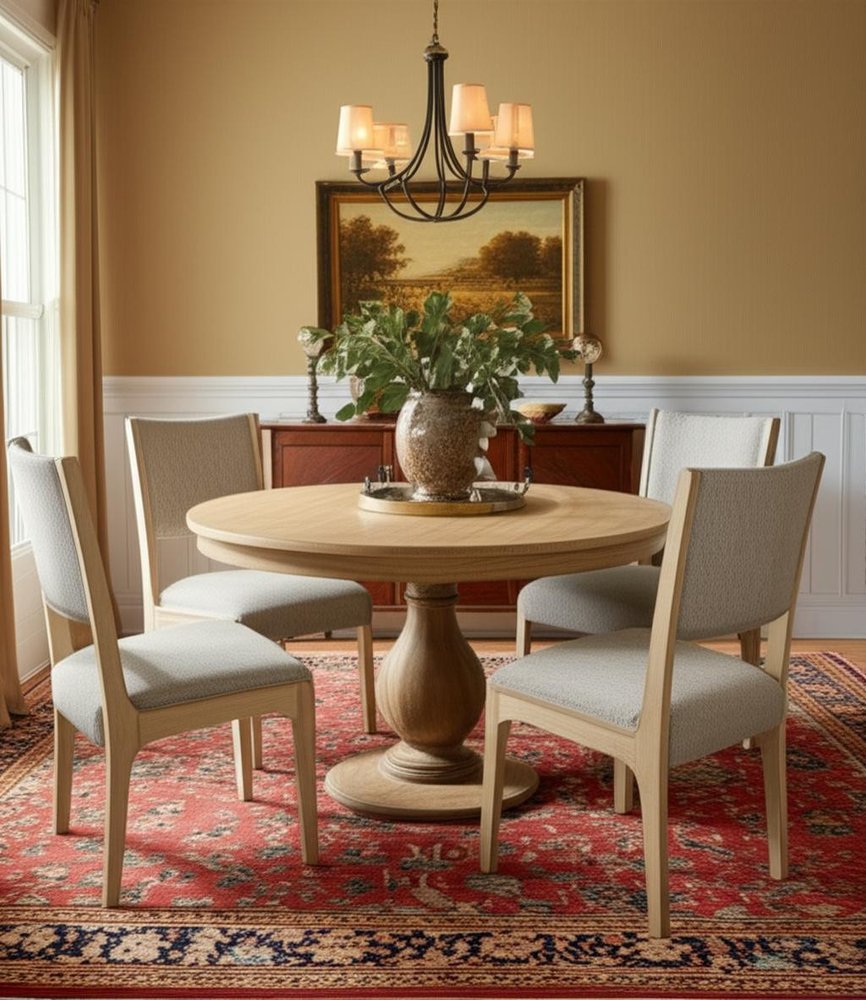 Five Piece Natural Round Solid Wood Dining Set with Four Chairs HomeRoots
