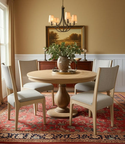 Five Piece Natural Round Solid Wood Dining Set with Four Chairs HomeRoots
