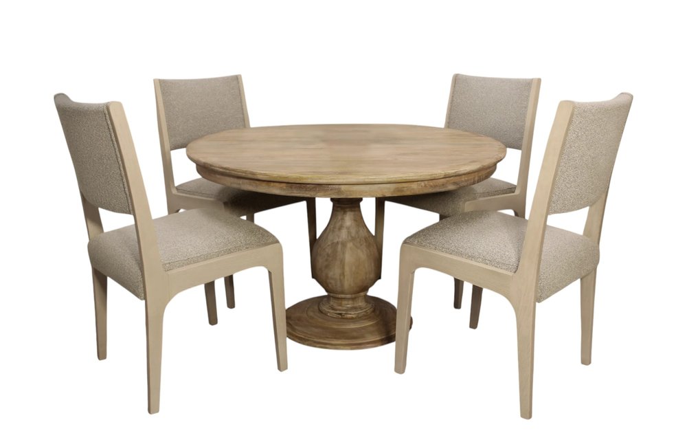 Five Piece Natural Round Solid Wood Dining Set with Four Chairs HomeRoots