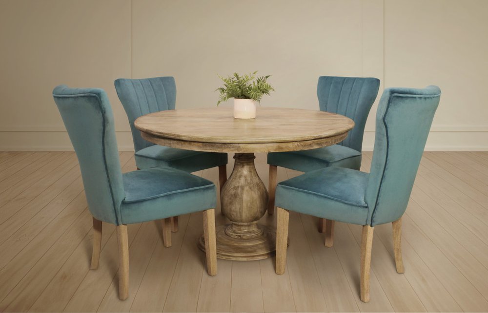 Five Piece Natural Round Solid Wood Dining Set with Four Chairs HomeRoots