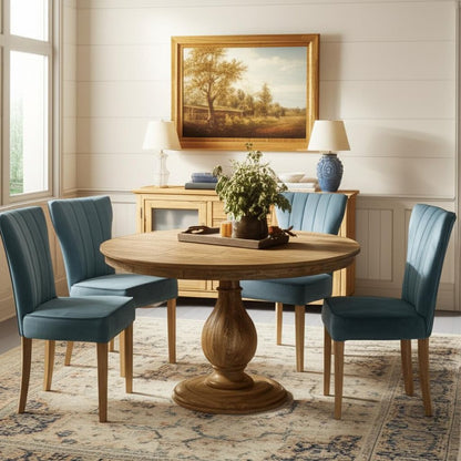 Five Piece Natural Round Solid Wood Dining Set with Four Chairs HomeRoots