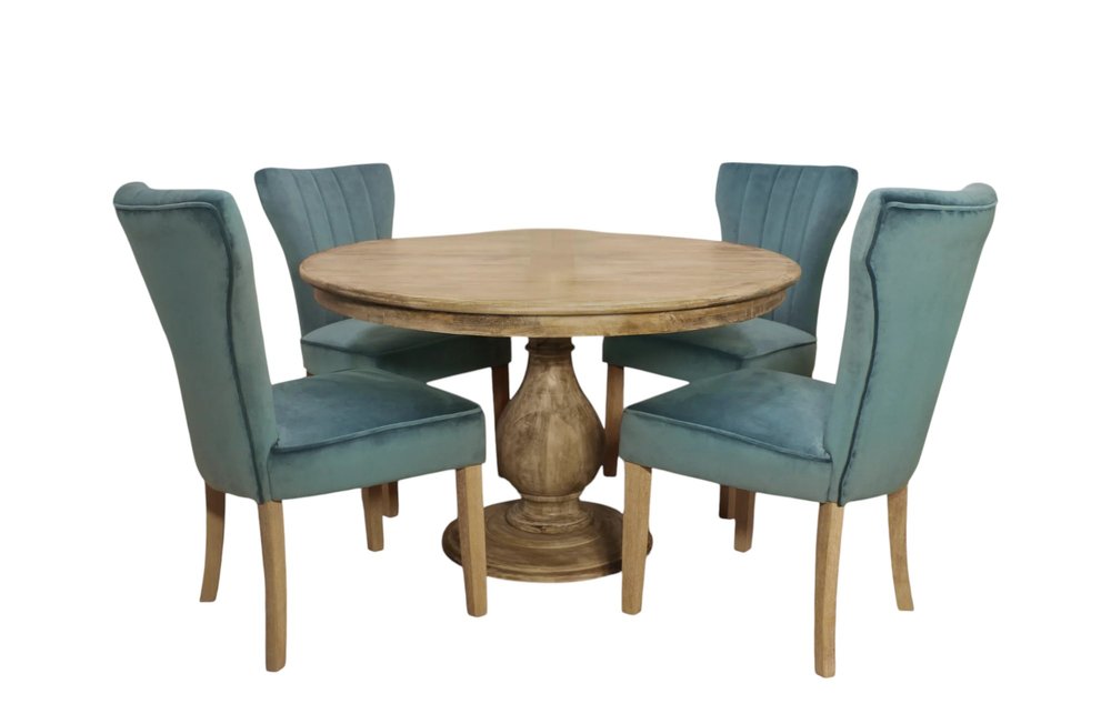 Five Piece Natural Round Solid Wood Dining Set with Four Chairs HomeRoots