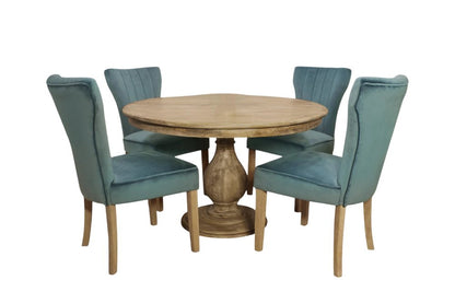 Five Piece Natural Round Solid Wood Dining Set with Four Chairs HomeRoots