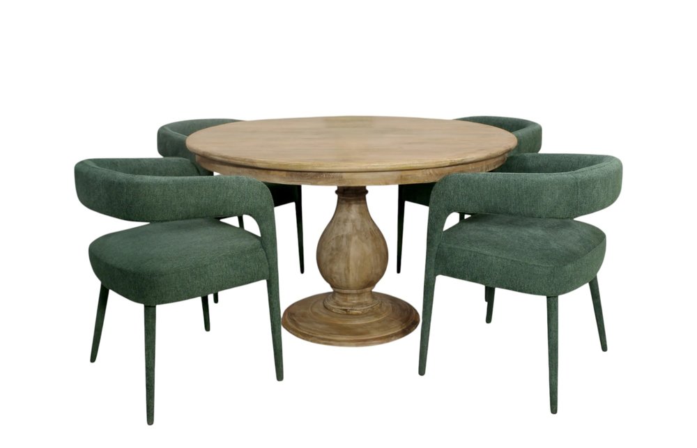 Five Piece Dark Brown Round Solid Wood Dining Set with Four Chairs HomeRoots