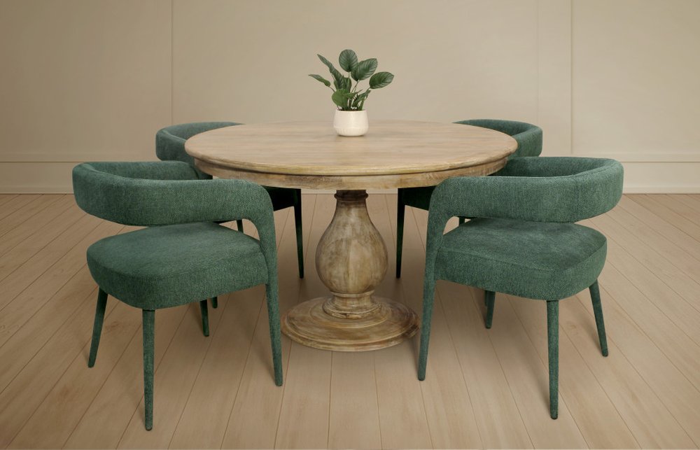 Five Piece Dark Brown Round Solid Wood Dining Set with Four Chairs HomeRoots