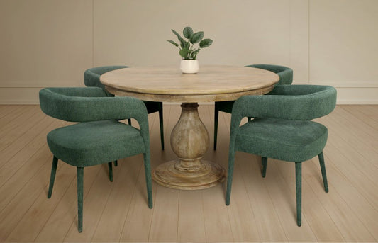 Five Piece Dark Brown Round Solid Wood Dining Set with Four Chairs HomeRoots