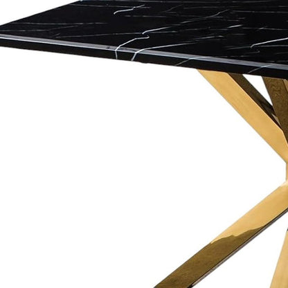 79" Black and Gold Marble and Metal Cross Leg Base Dining Table HomeRoots