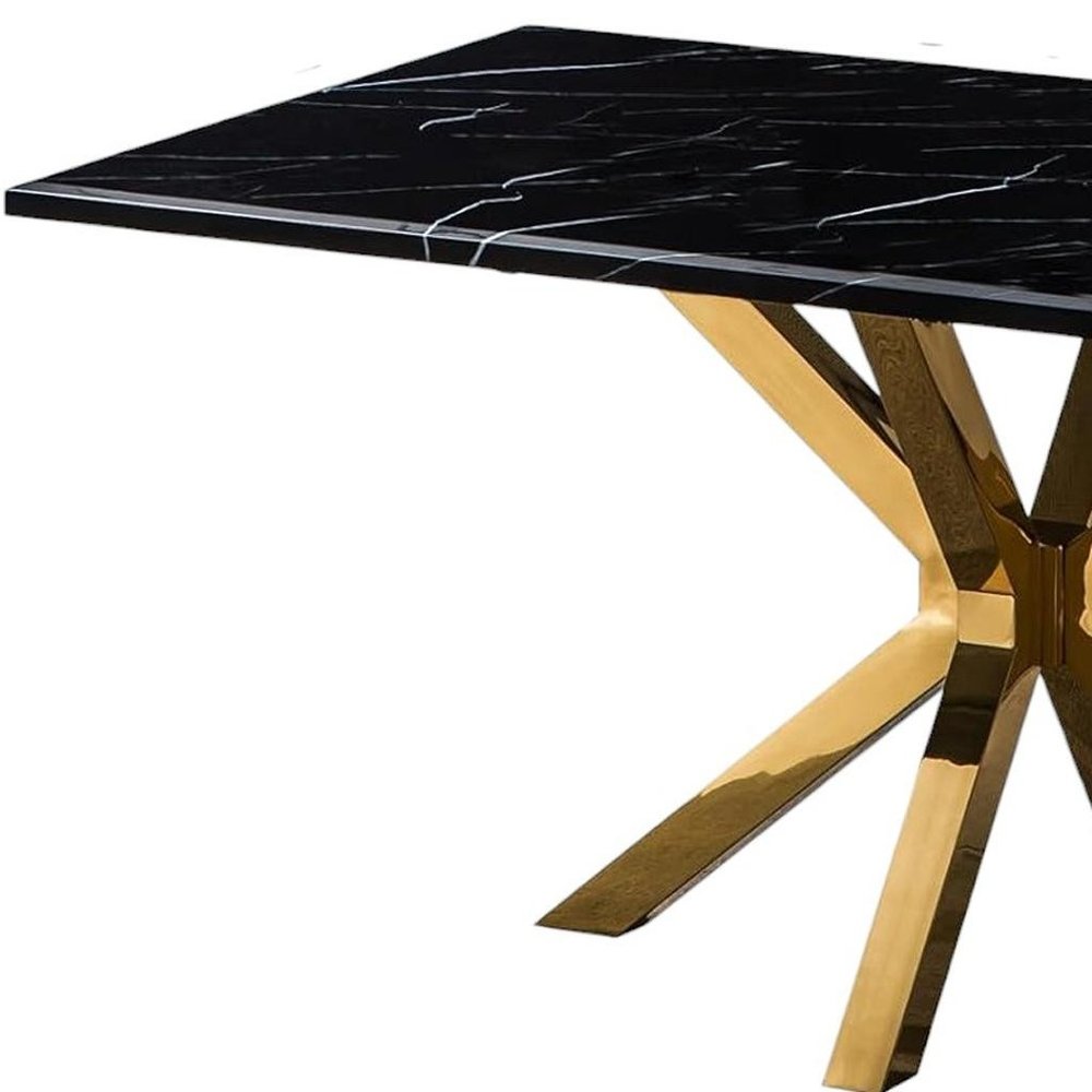 79" Black and Gold Marble and Metal Cross Leg Base Dining Table HomeRoots