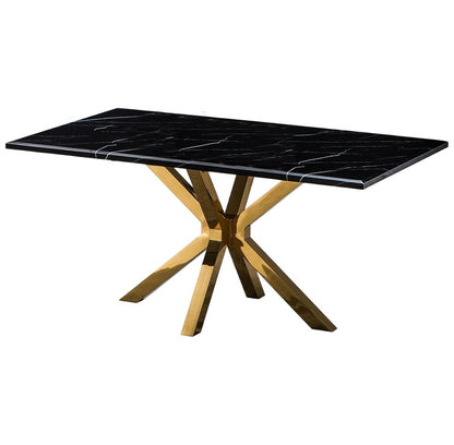 79" Black and Gold Marble and Metal Cross Leg Base Dining Table HomeRoots