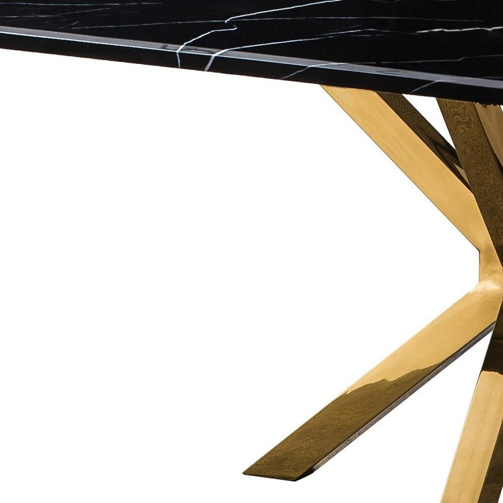 63" Black and Gold Marble and Metal Cross Leg Base Dining Table HomeRoots