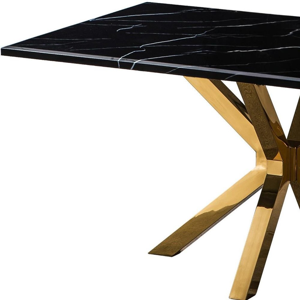 63" Black and Gold Marble and Metal Cross Leg Base Dining Table HomeRoots