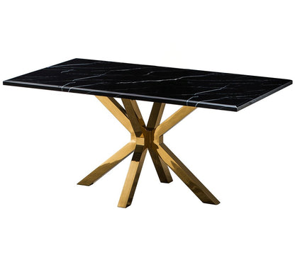 63" Black and Gold Marble and Metal Cross Leg Base Dining Table HomeRoots