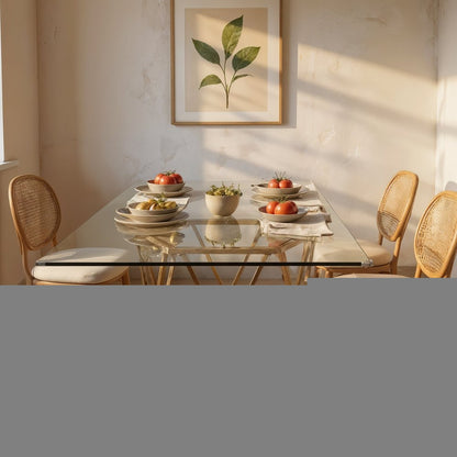 63" Clear and Gold Glass and Metal Geo Pedestal Base Dining Table HomeRoots