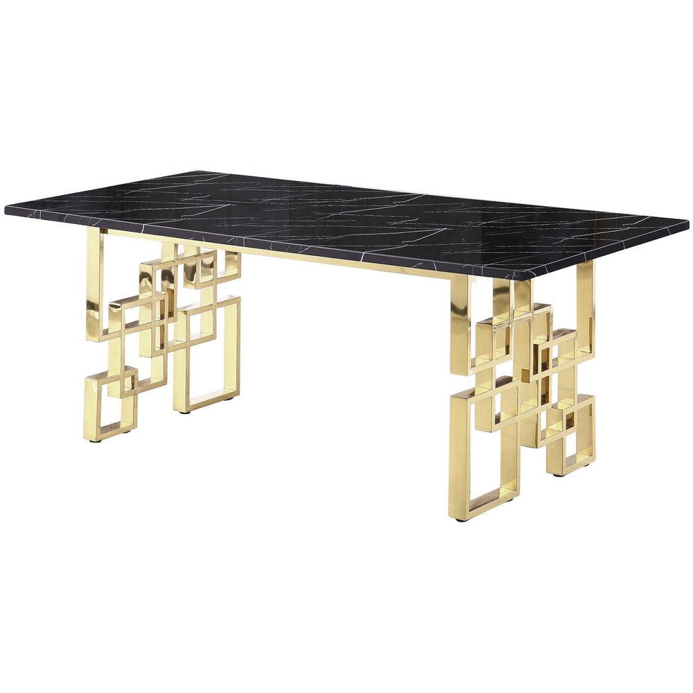 79" Black and Gold Marble and Metal Double Pedestal Base Dining Table HomeRoots