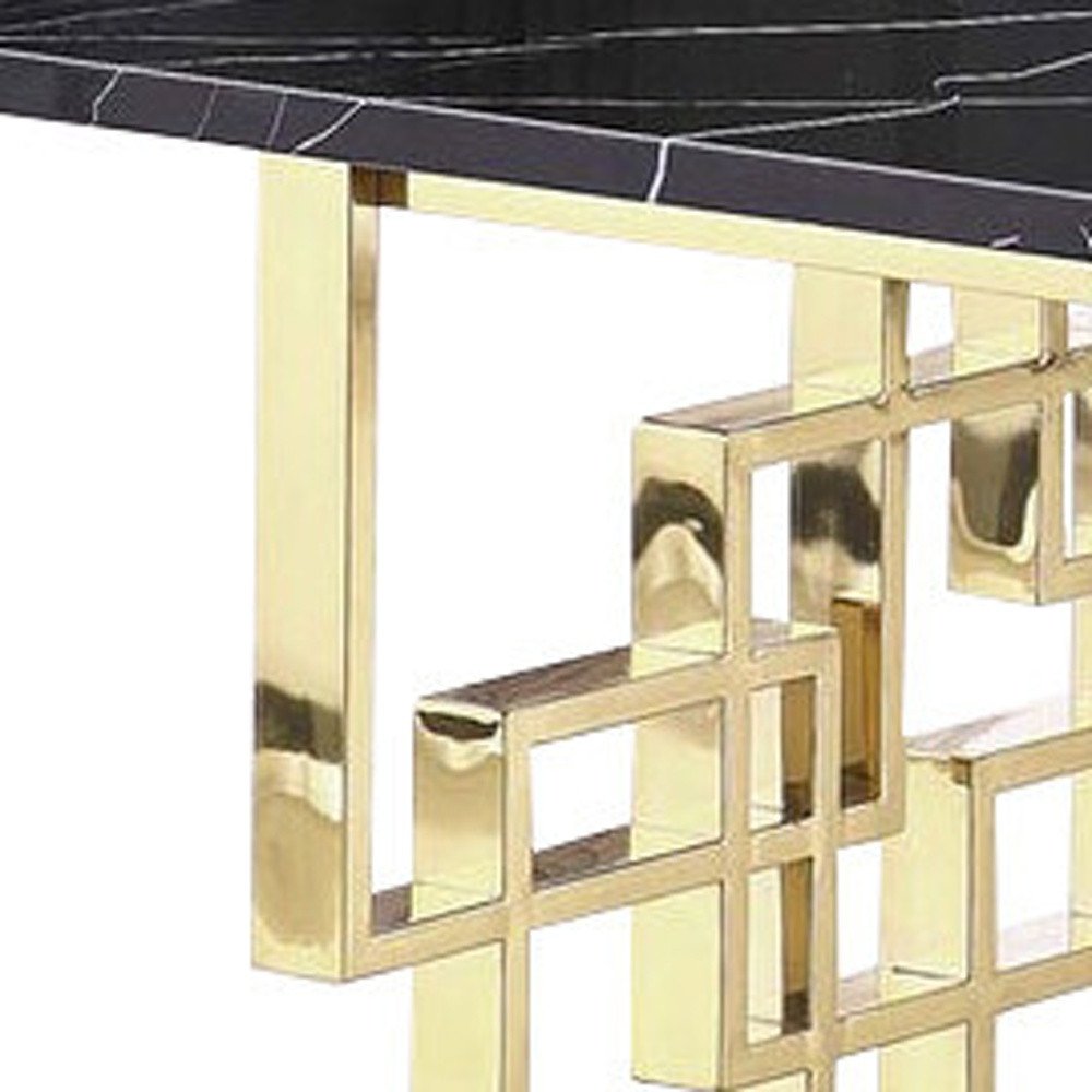 79" Black and Gold Marble and Metal Double Pedestal Base Dining Table HomeRoots