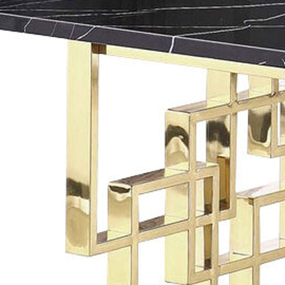 79" Black and Gold Marble and Metal Double Pedestal Base Dining Table HomeRoots