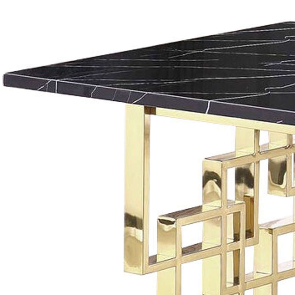79" Black and Gold Marble and Metal Double Pedestal Base Dining Table HomeRoots