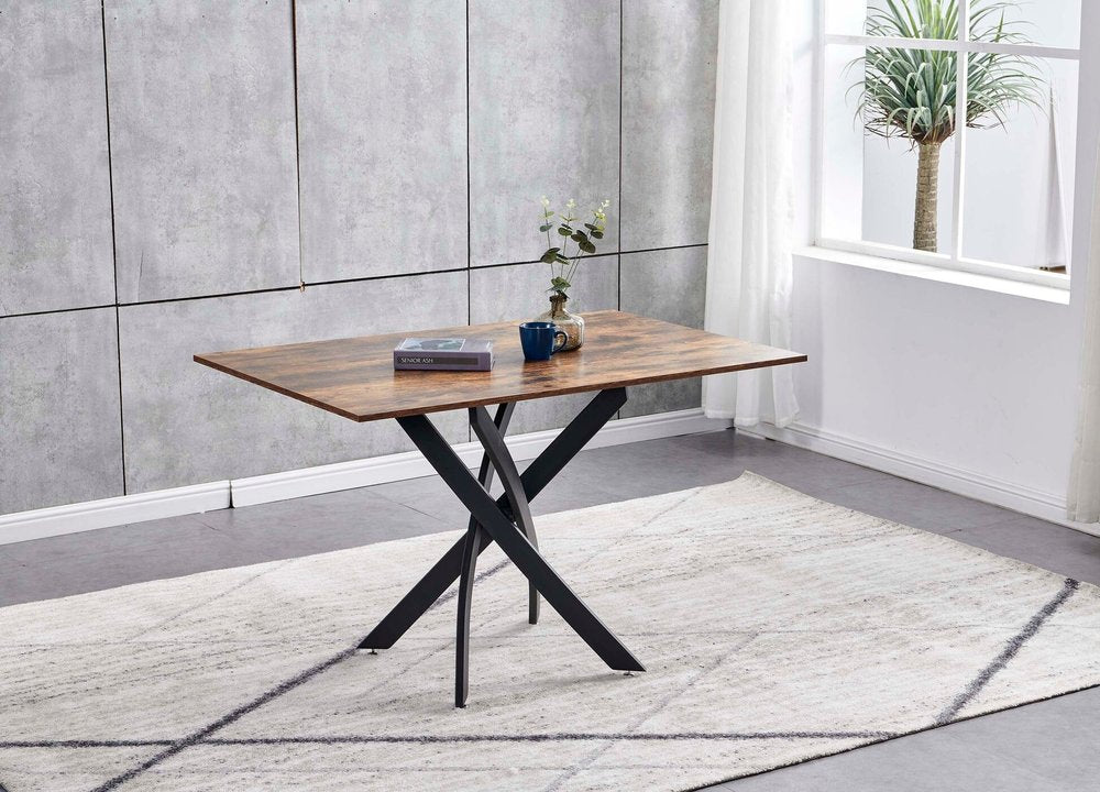 47" Brown and Black Wood and Metal Cross Leg Base Dining Table HomeRoots