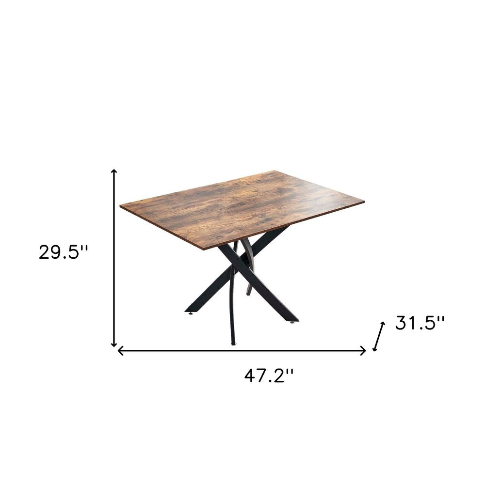 47" Brown and Black Wood and Metal Cross Leg Base Dining Table HomeRoots
