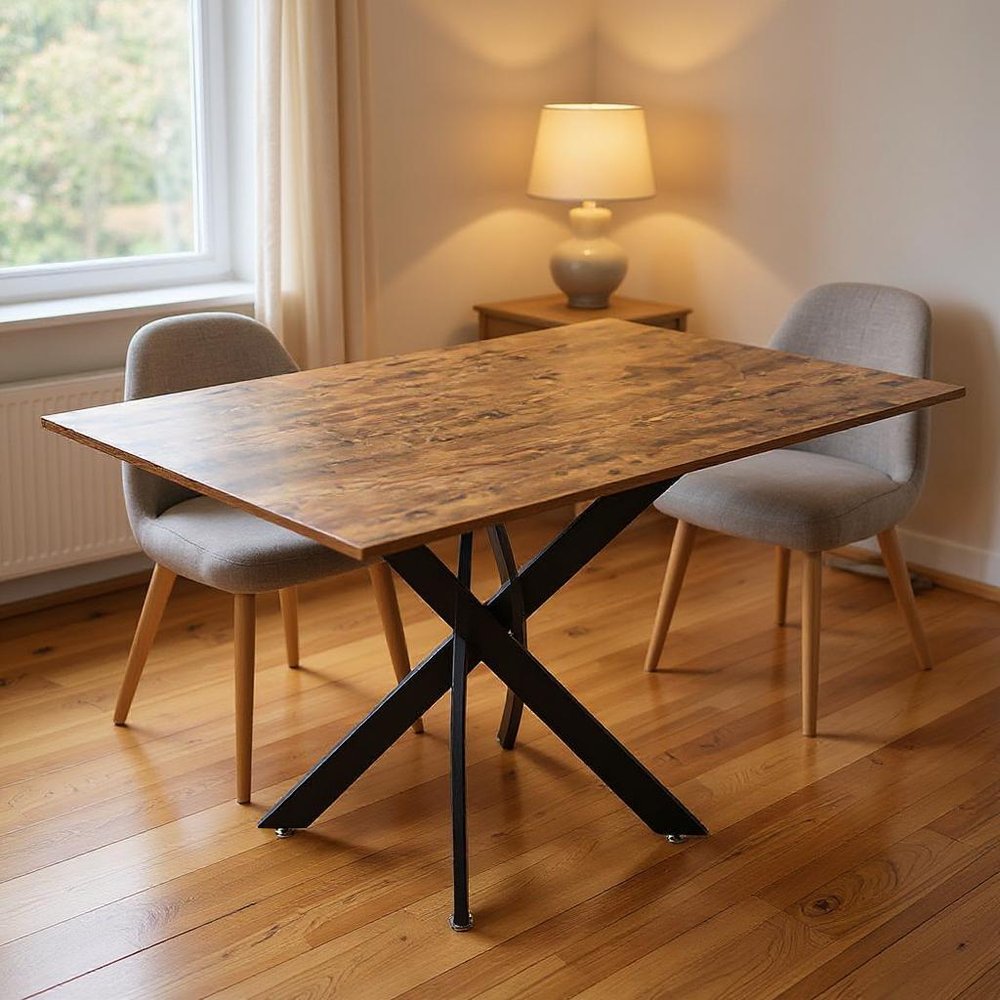 47" Brown and Black Wood and Metal Cross Leg Base Dining Table HomeRoots
