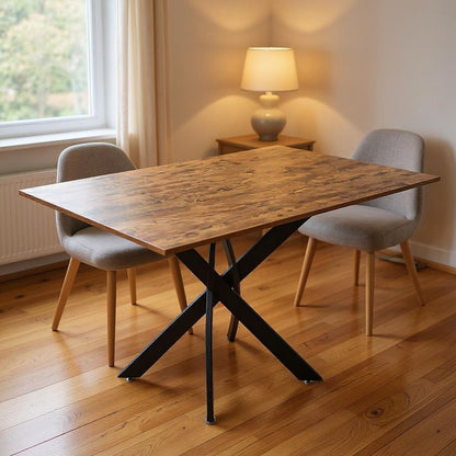 47" Brown and Black Wood and Metal Cross Leg Base Dining Table HomeRoots