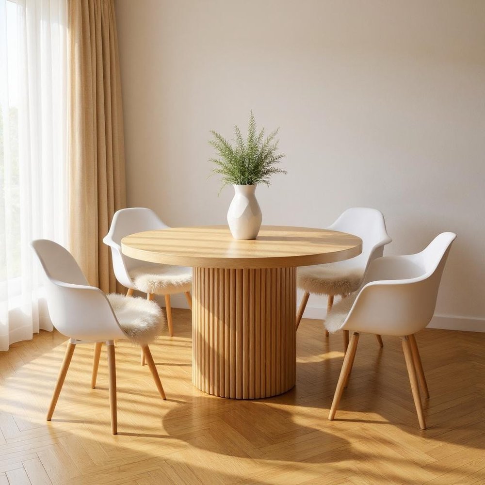 48" Natural Wood Pedestal Base Round Top Dining Table HomeRoots