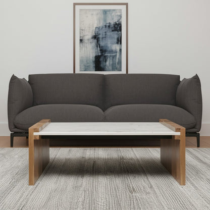 48" Natural and White Solid Wood And Genuine Marble Coffee Table