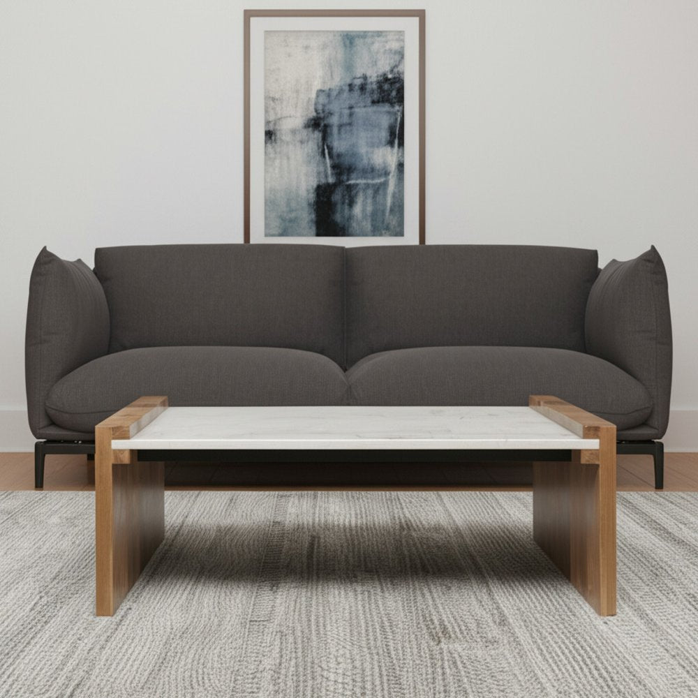 48" Natural and White Solid Wood And Genuine Marble Coffee Table HomeRoots