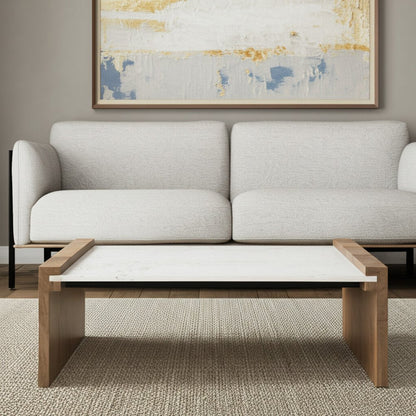 48" Natural and White Solid Wood And Genuine Marble Coffee Table HomeRoots