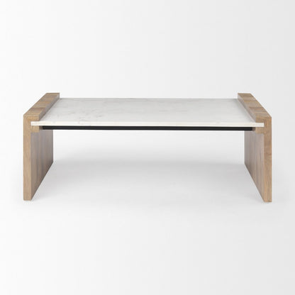 48" Natural and White Solid Wood And Genuine Marble Coffee Table HomeRoots