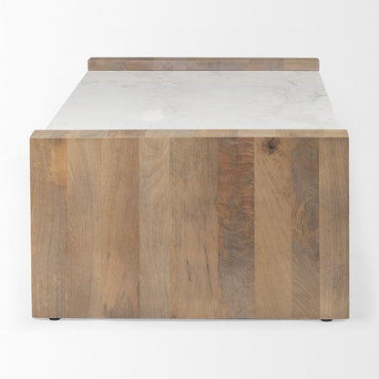 48" Natural and White Solid Wood And Genuine Marble Coffee Table HomeRoots