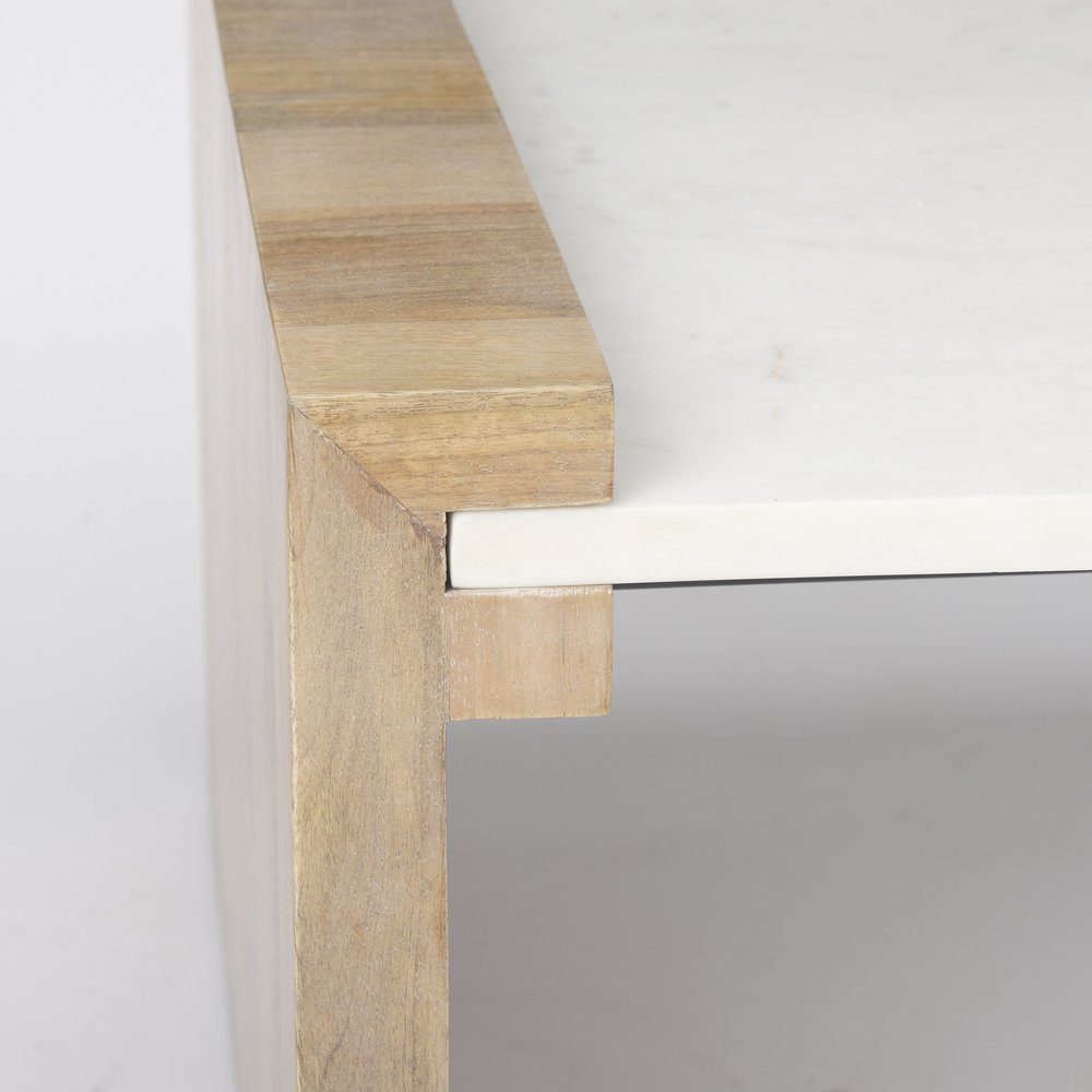 48" Natural and White Solid Wood And Genuine Marble Coffee Table HomeRoots