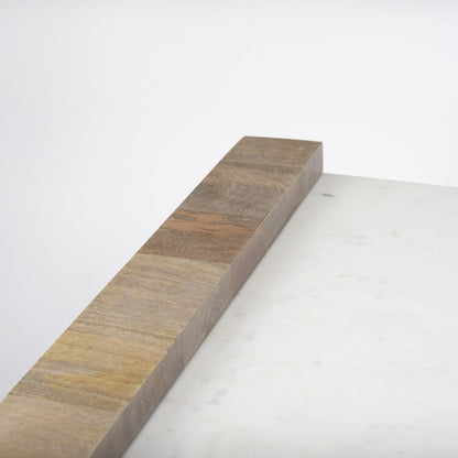 48" Natural and White Solid Wood And Genuine Marble Coffee Table