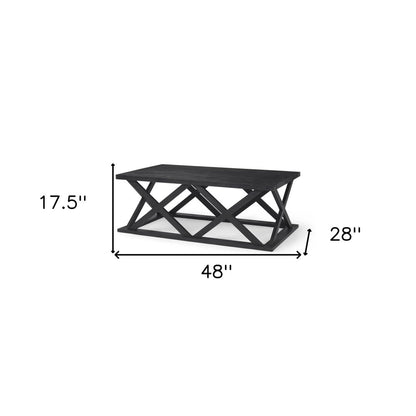 48" Black Solid Wood Geo Frame Coffee Table