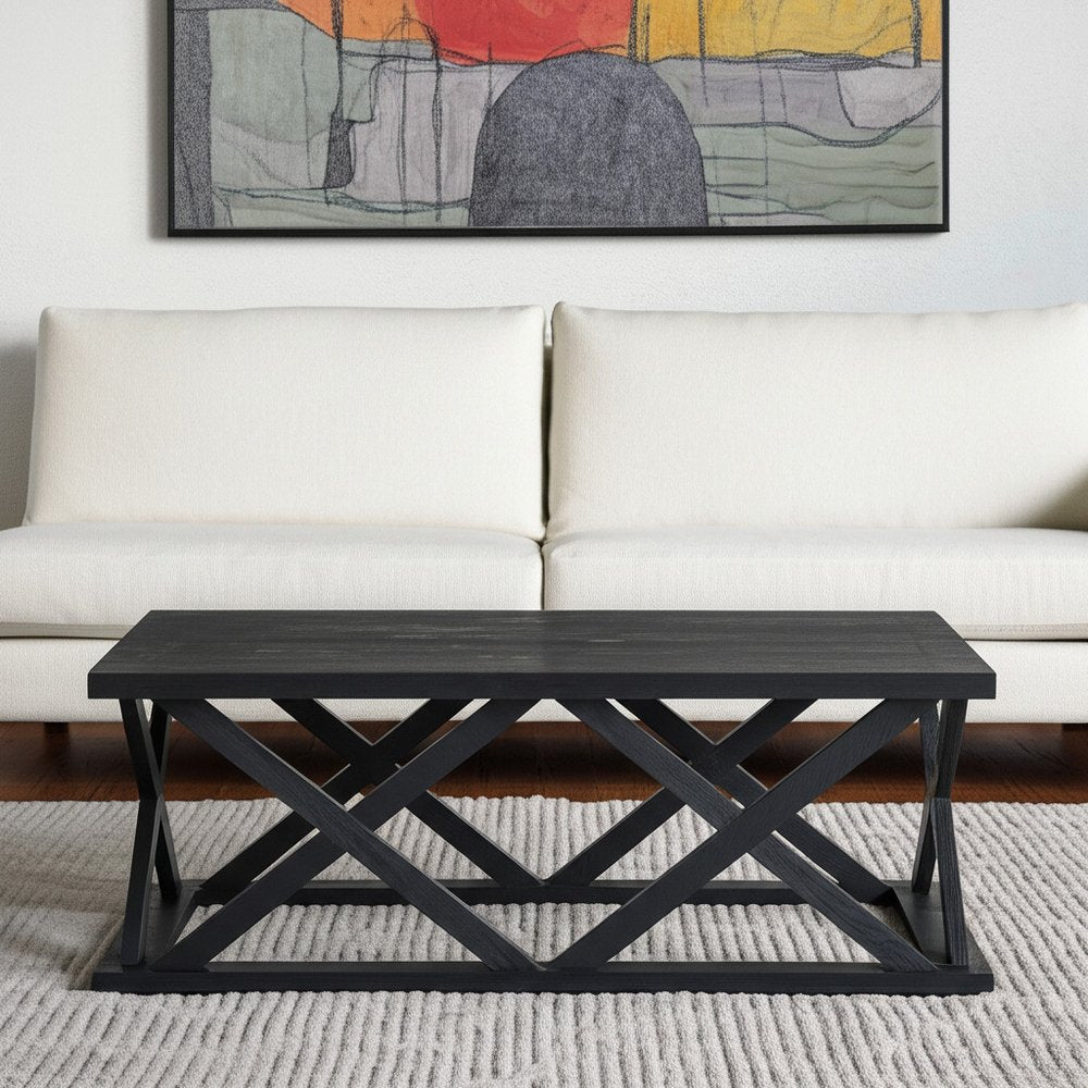 48" Black Solid Wood Geo Frame Coffee Table HomeRoots