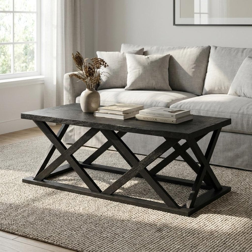 48" Black Solid Wood Geo Frame Coffee Table HomeRoots