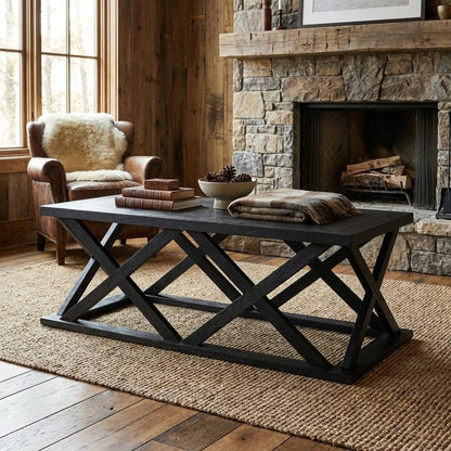 48" Black Solid Wood Geo Frame Coffee Table HomeRoots