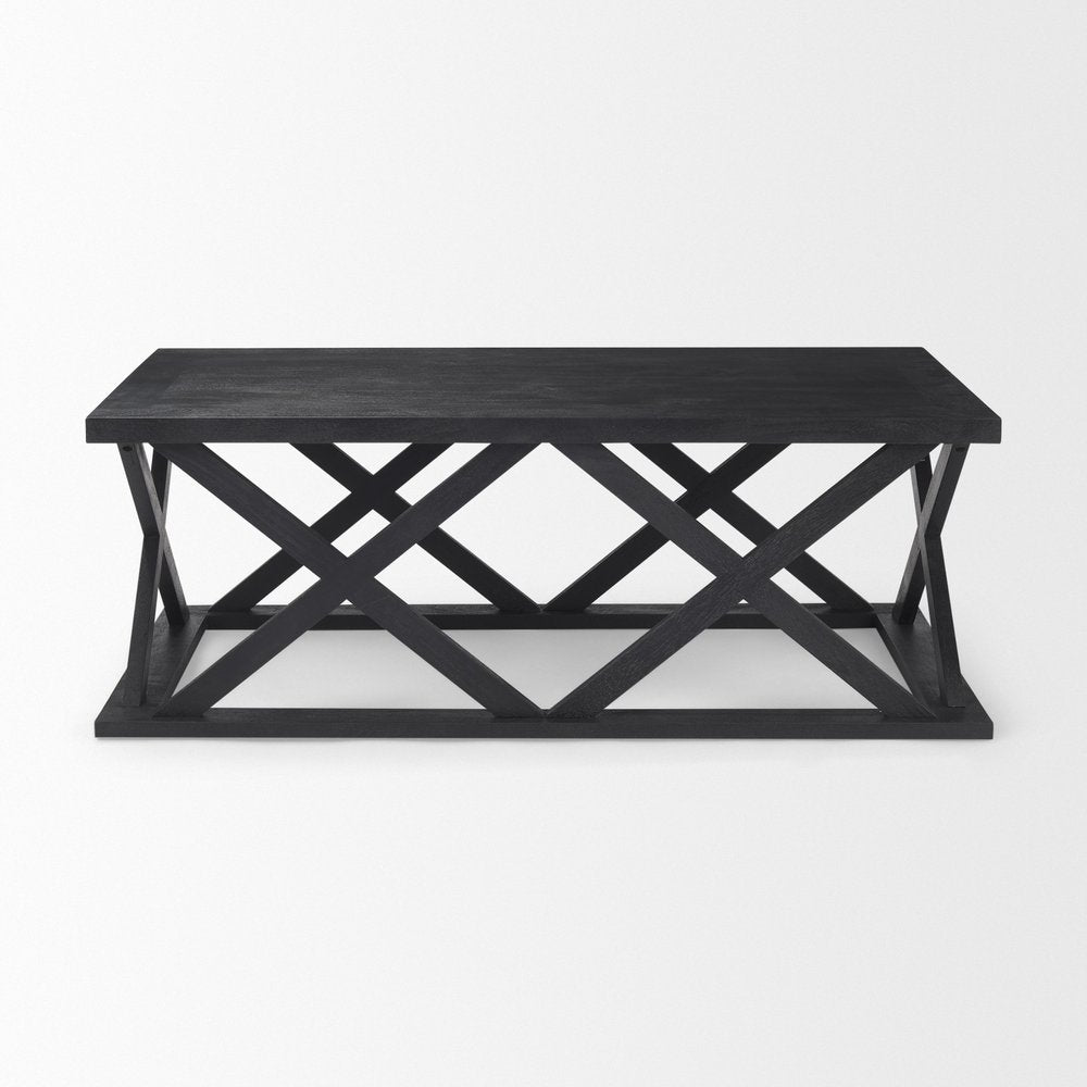 48" Black Solid Wood Geo Frame Coffee Table