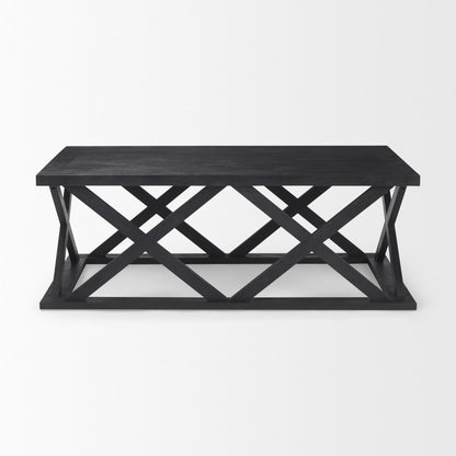 48" Black Solid Wood Geo Frame Coffee Table