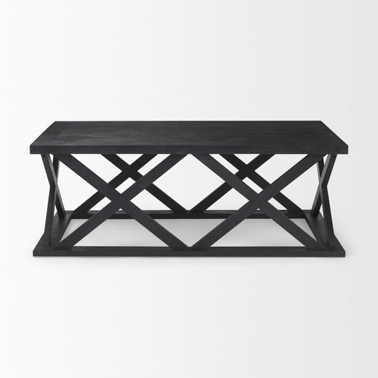 48" Black Solid Wood Geo Frame Coffee Table