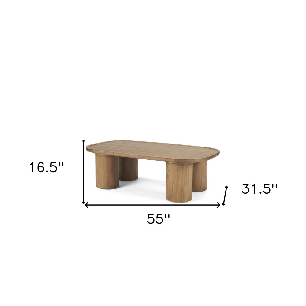 55" Natural Solid Wood Oval Coffee Table HomeRoots